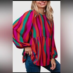 NEW Haptics Peplum Round Neck with Back Button Woven Top